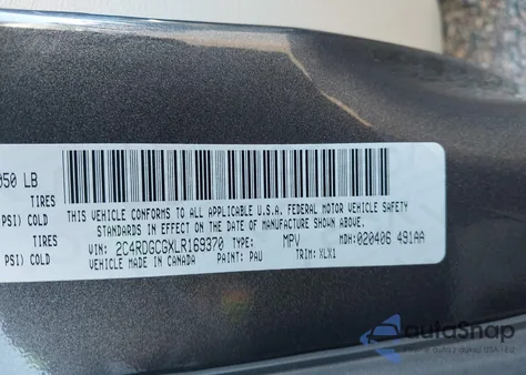 2020 Dodge Grand Caravan Sxt z USA, uszkodzony, nr VIN 2C4RDGCGXLR169370